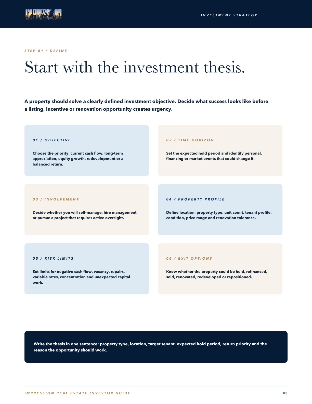 Start with the investment thesis. page preview