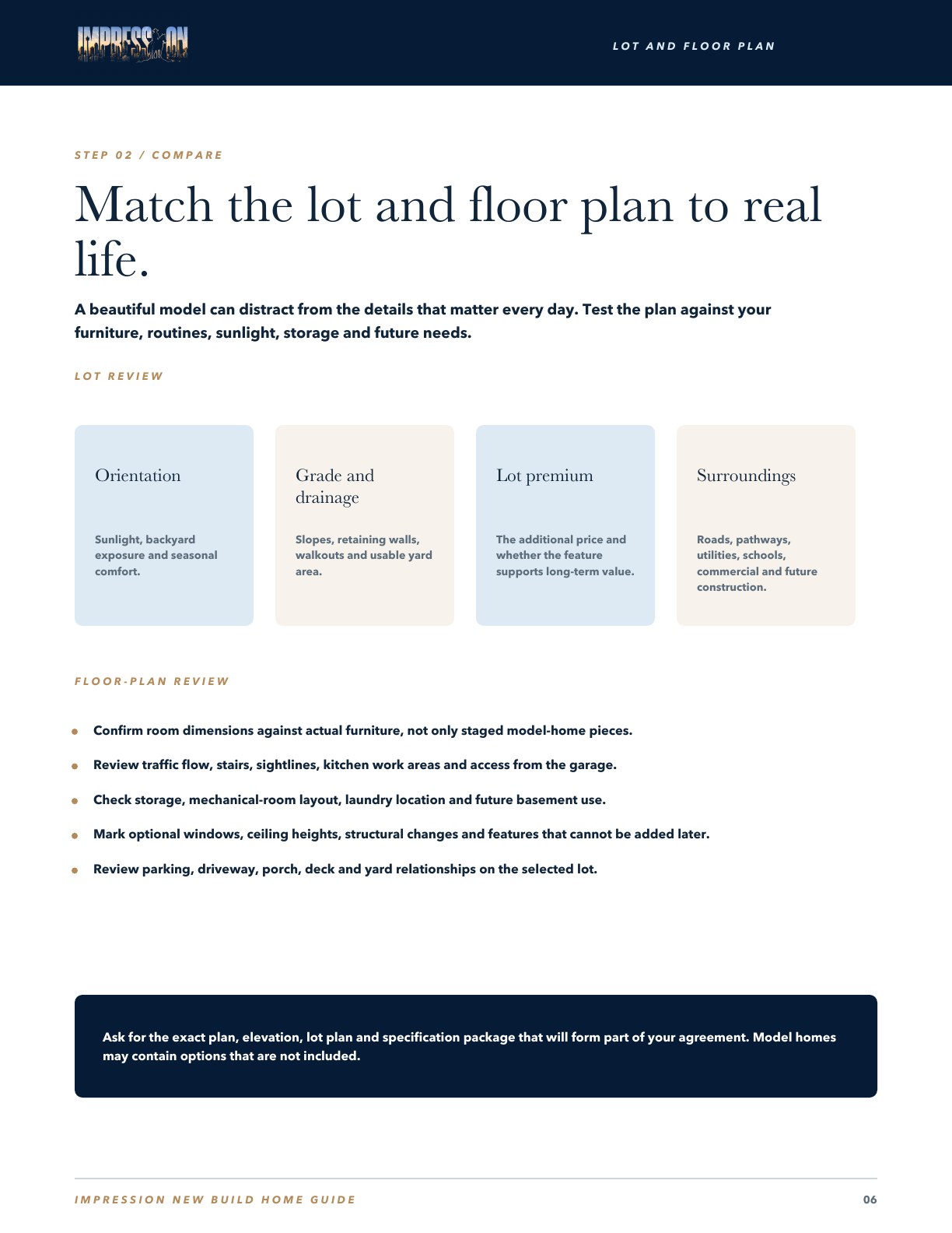 Choose the builder, community, lot and plan together. page preview